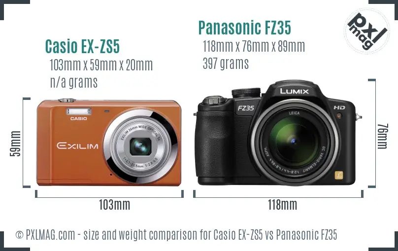 Casio EX-ZS5 vs Panasonic FZ35 size comparison