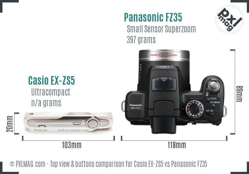 Casio EX-ZS5 vs Panasonic FZ35 top view buttons comparison