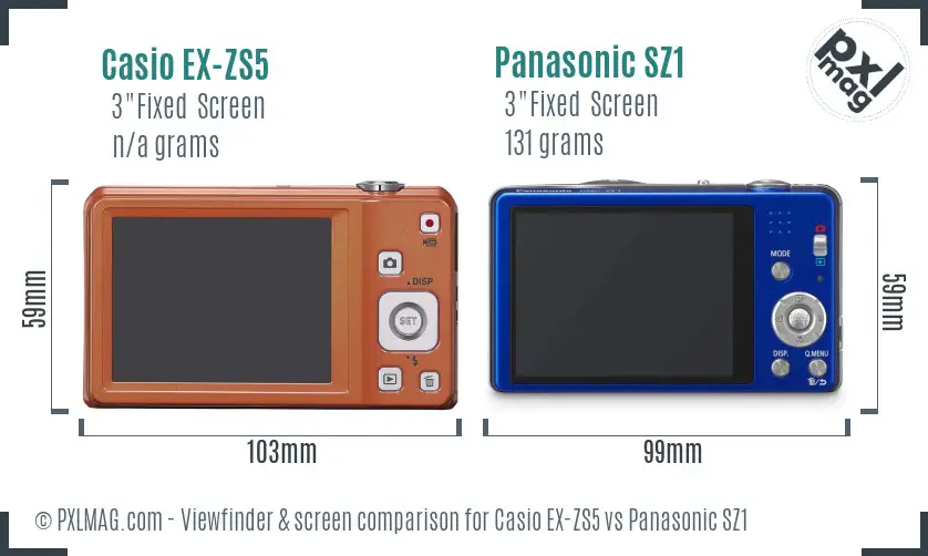 Casio EX-ZS5 vs Panasonic SZ1 Screen and Viewfinder comparison
