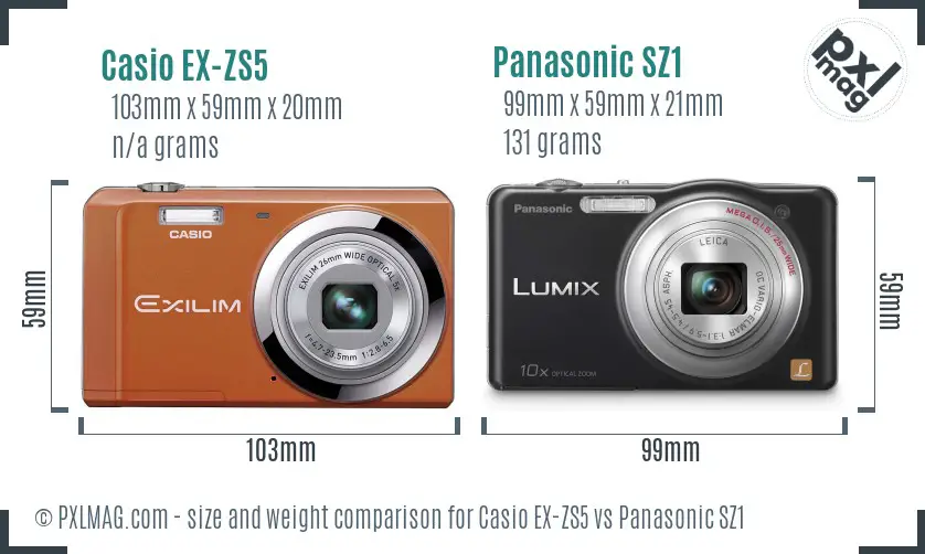 Casio EX-ZS5 vs Panasonic SZ1 size comparison