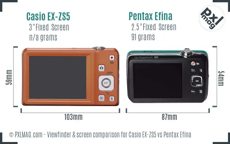 Casio EX-ZS5 vs Pentax Efina Screen and Viewfinder comparison