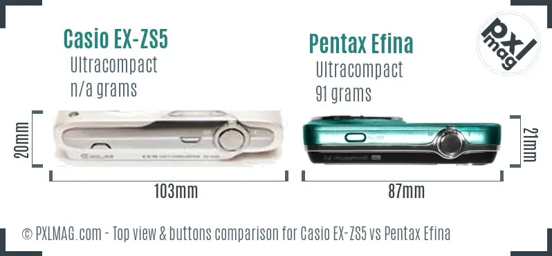 Casio EX-ZS5 vs Pentax Efina top view buttons comparison