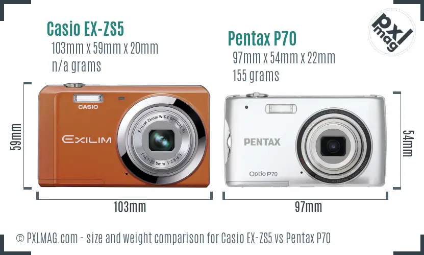 Casio EX-ZS5 vs Pentax P70 size comparison
