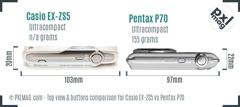 Casio EX-ZS5 vs Pentax P70 top view buttons comparison