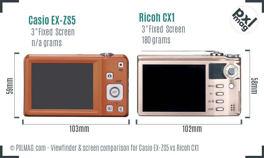 Casio EX-ZS5 vs Ricoh CX1 Screen and Viewfinder comparison