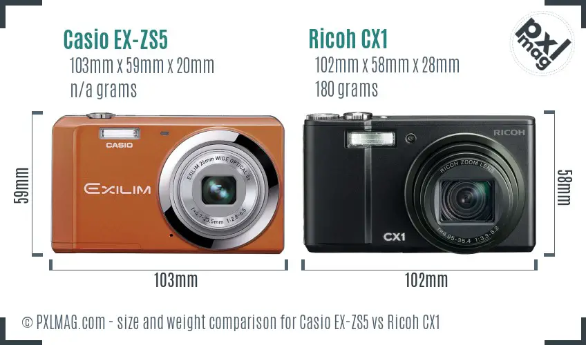 Casio EX-ZS5 vs Ricoh CX1 size comparison