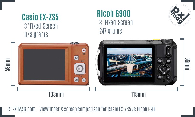 Casio EX-ZS5 vs Ricoh G900 Screen and Viewfinder comparison