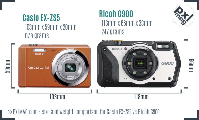 Casio EX-ZS5 vs Ricoh G900 size comparison