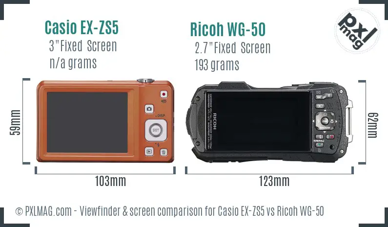 Casio EX-ZS5 vs Ricoh WG-50 Screen and Viewfinder comparison