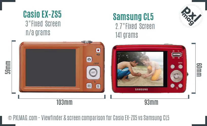 Casio EX-ZS5 vs Samsung CL5 Screen and Viewfinder comparison