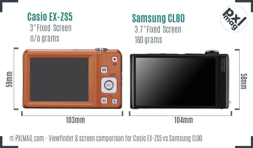 Casio EX-ZS5 vs Samsung CL80 Screen and Viewfinder comparison