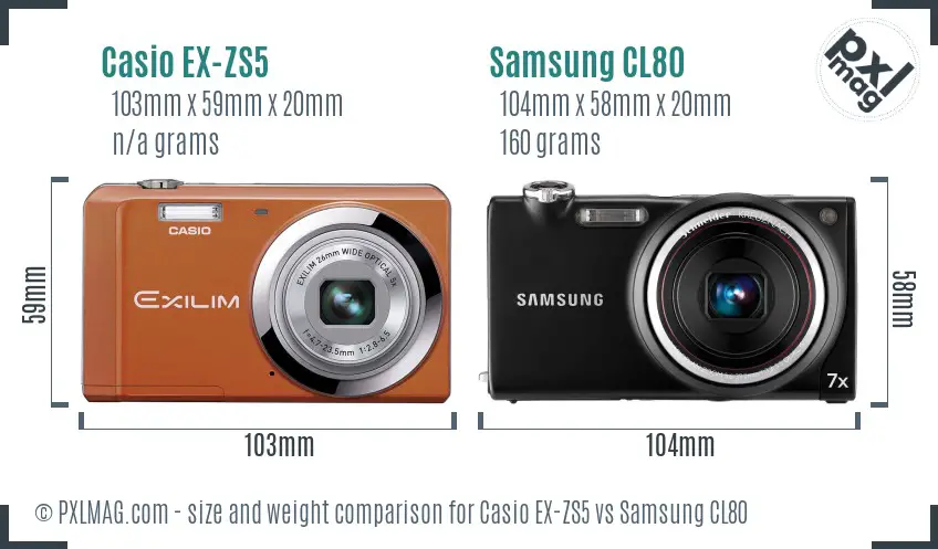 Casio EX-ZS5 vs Samsung CL80 size comparison