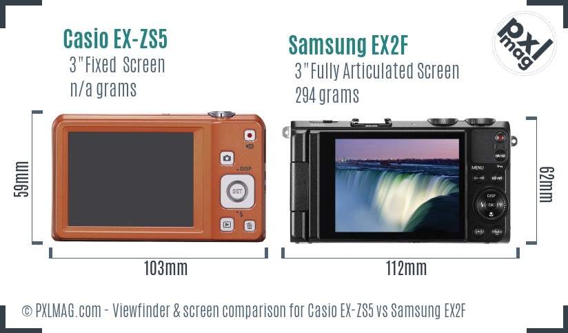Casio EX-ZS5 vs Samsung EX2F Screen and Viewfinder comparison