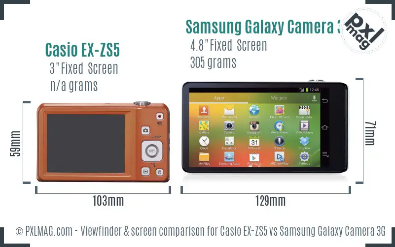 Casio EX-ZS5 vs Samsung Galaxy Camera 3G Screen and Viewfinder comparison