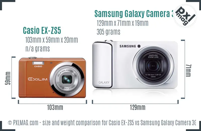 Casio EX-ZS5 vs Samsung Galaxy Camera 3G size comparison
