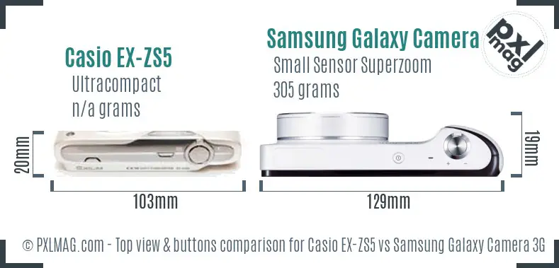 Casio EX-ZS5 vs Samsung Galaxy Camera 3G top view buttons comparison