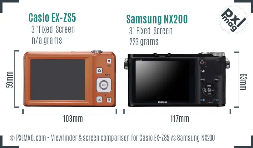 Casio EX-ZS5 vs Samsung NX200 Screen and Viewfinder comparison