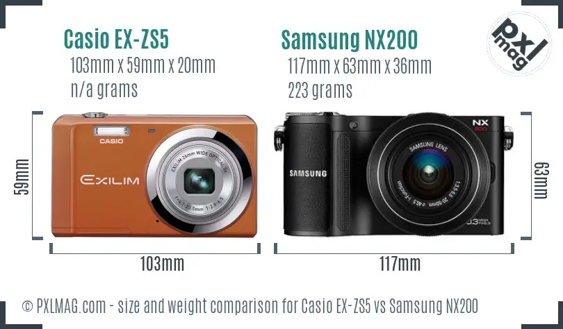 Casio EX-ZS5 vs Samsung NX200 size comparison