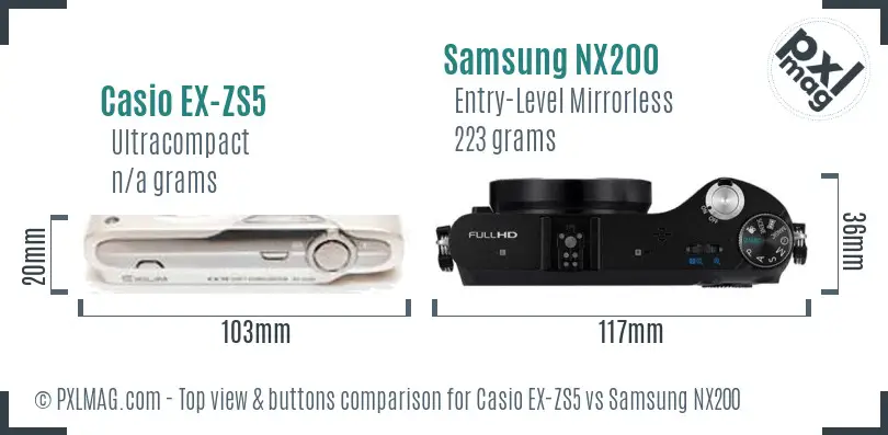Casio EX-ZS5 vs Samsung NX200 top view buttons comparison