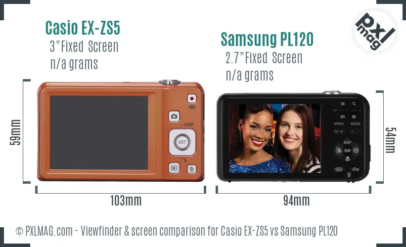 Casio EX-ZS5 vs Samsung PL120 Screen and Viewfinder comparison