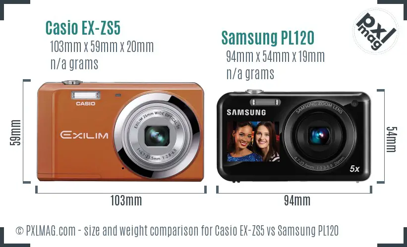 Casio EX-ZS5 vs Samsung PL120 size comparison