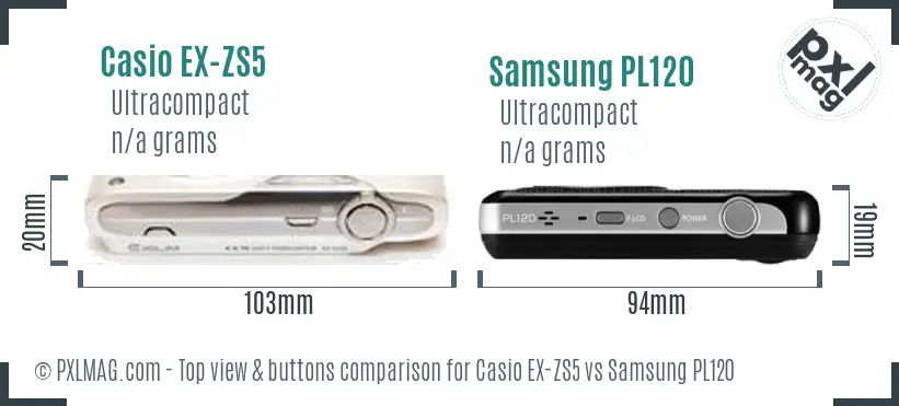 Casio EX-ZS5 vs Samsung PL120 top view buttons comparison