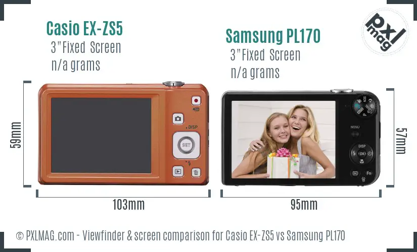 Casio EX-ZS5 vs Samsung PL170 Screen and Viewfinder comparison