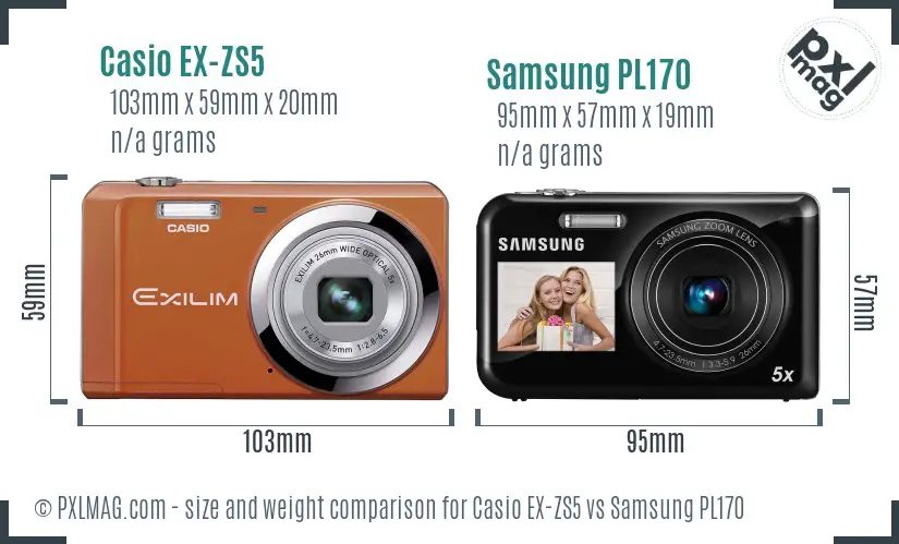 Casio EX-ZS5 vs Samsung PL170 size comparison