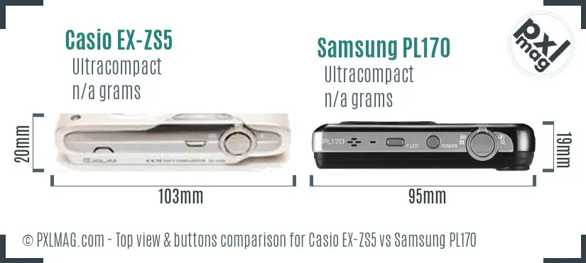 Casio EX-ZS5 vs Samsung PL170 top view buttons comparison