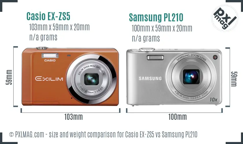 Casio EX-ZS5 vs Samsung PL210 size comparison