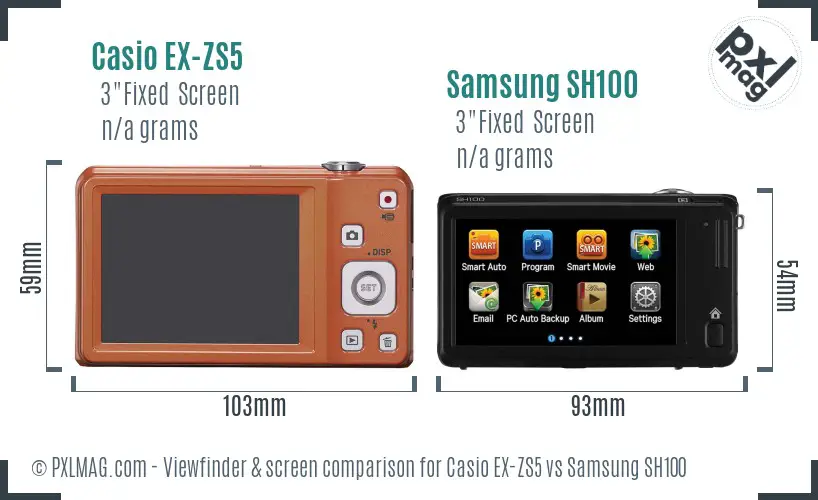 Casio EX-ZS5 vs Samsung SH100 Screen and Viewfinder comparison