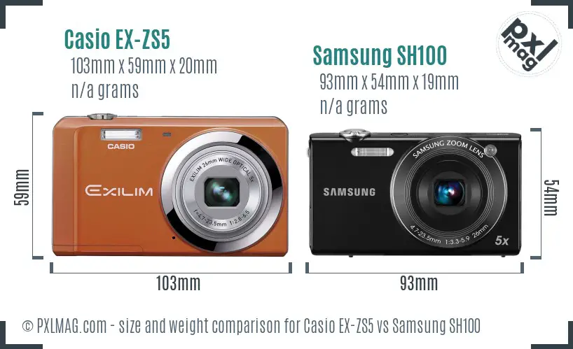 Casio EX-ZS5 vs Samsung SH100 size comparison