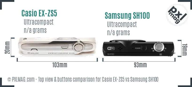 Casio EX-ZS5 vs Samsung SH100 top view buttons comparison