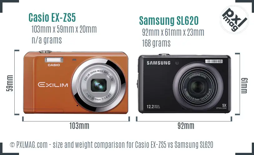 Casio EX-ZS5 vs Samsung SL620 size comparison Casio EX-ZS5 vs Samsung SL620 size comparison