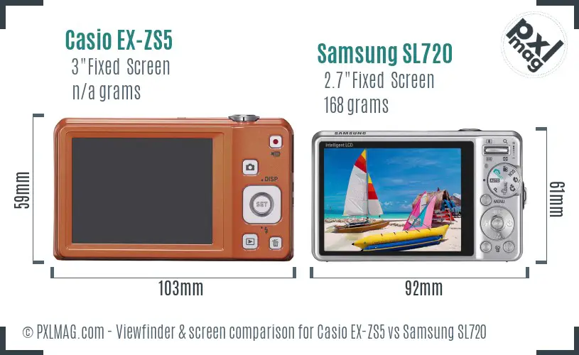 Casio EX-ZS5 vs Samsung SL720 Screen and Viewfinder comparison