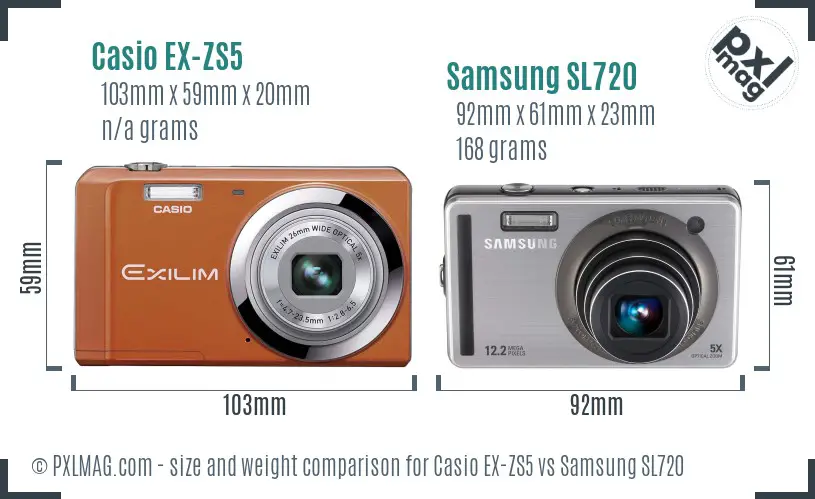 Casio EX-ZS5 vs Samsung SL720 size comparison