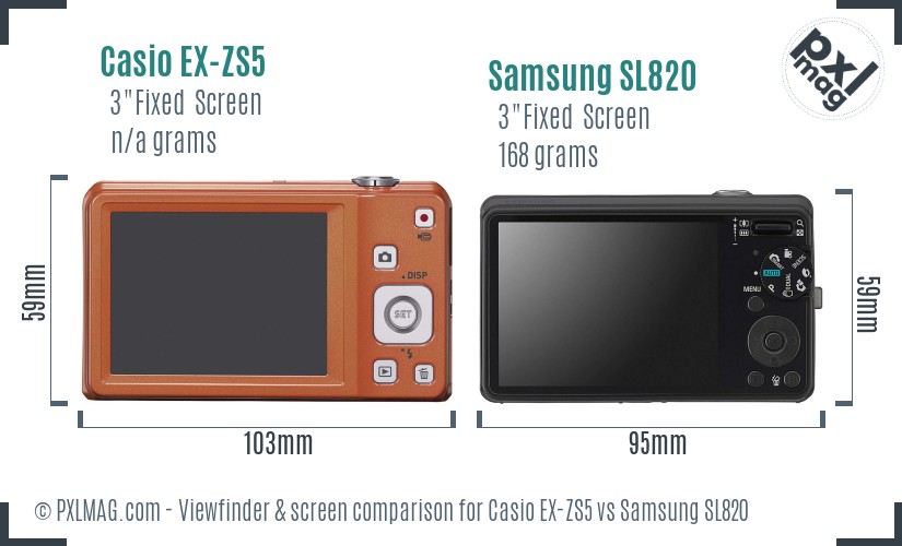 Casio EX-ZS5 vs Samsung SL820 Screen and Viewfinder comparison