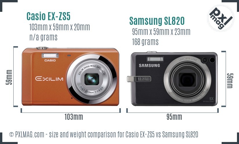 Casio EX-ZS5 vs Samsung SL820 size comparison