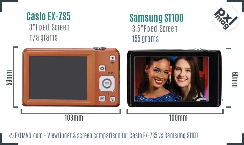 Casio EX-ZS5 vs Samsung ST100 Screen and Viewfinder comparison