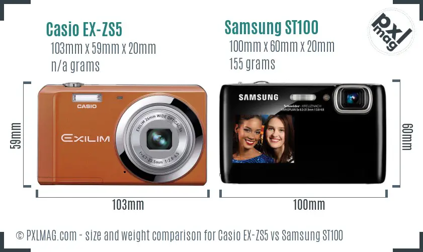 Casio EX-ZS5 vs Samsung ST100 size comparison