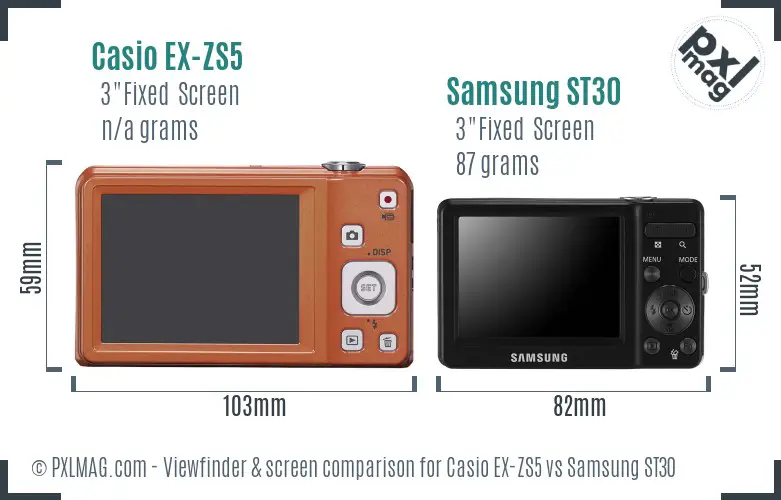 Casio EX-ZS5 vs Samsung ST30 Screen and Viewfinder comparison