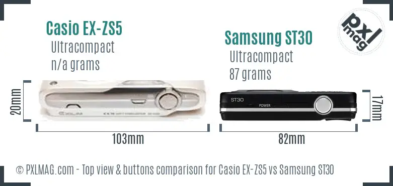 Casio EX-ZS5 vs Samsung ST30 top view buttons comparison