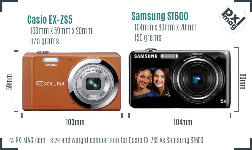 Casio EX-ZS5 vs Samsung ST600 size comparison