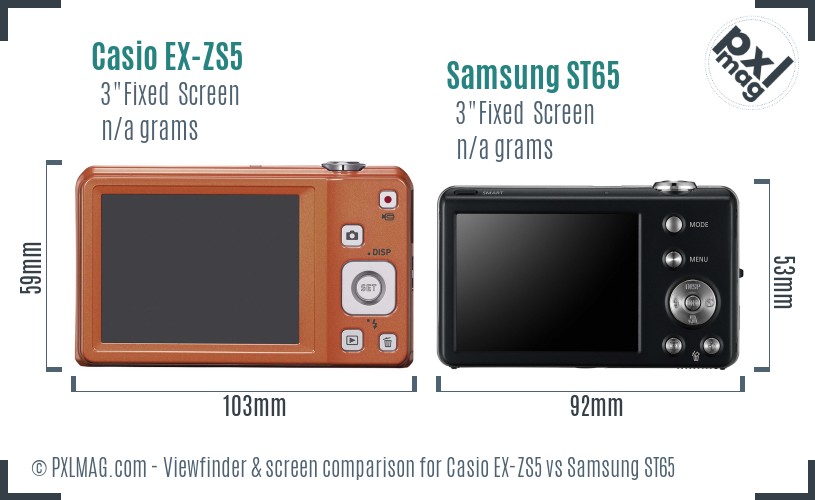 Casio EX-ZS5 vs Samsung ST65 Screen and Viewfinder comparison