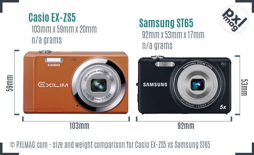 Casio EX-ZS5 vs Samsung ST65 size comparison