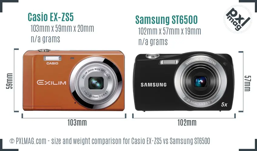 Casio EX-ZS5 vs Samsung ST6500 size comparison