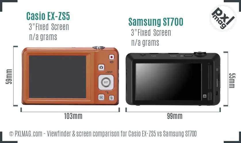 Casio EX-ZS5 vs Samsung ST700 Screen and Viewfinder comparison