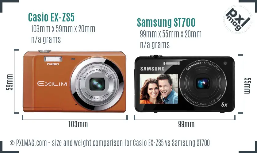Casio EX-ZS5 vs Samsung ST700 size comparison