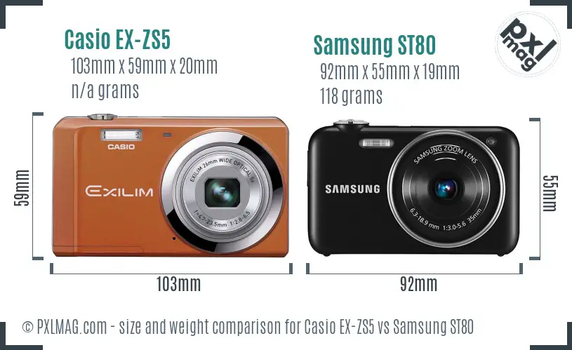 Casio EX-ZS5 vs Samsung ST80 size comparison
