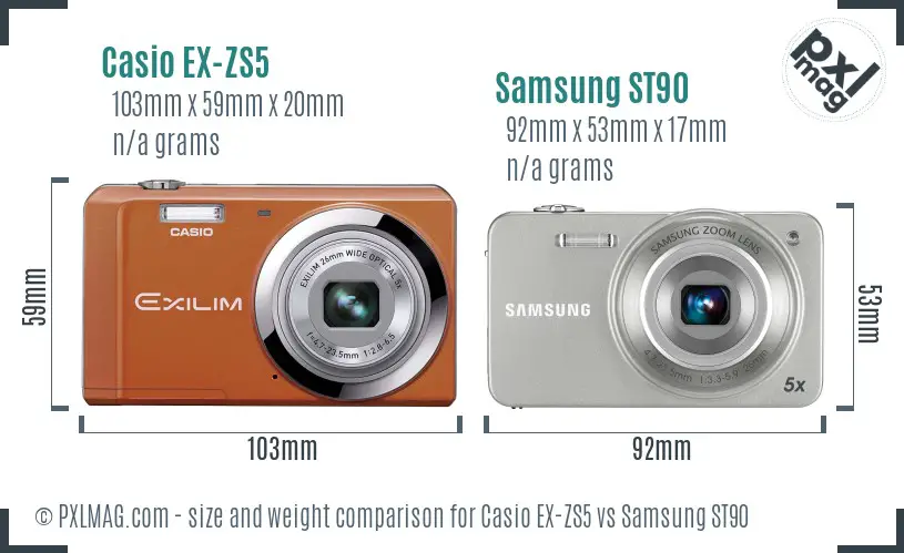 Casio EX-ZS5 vs Samsung ST90 size comparison Casio EX-ZS5 vs Samsung ST90 size comparison
